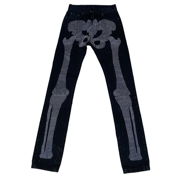 Rare MNML D249 Skeleton Straight Studded Jeans Size 28 Black - Picture 11 of 11